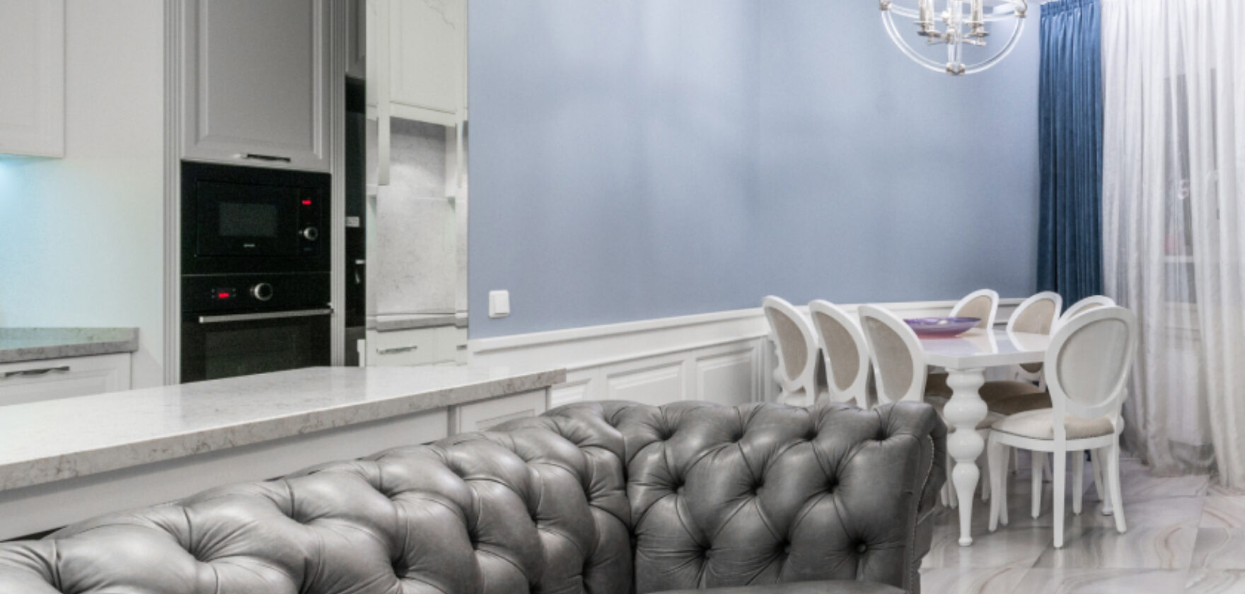 Blue wall kitchen setting